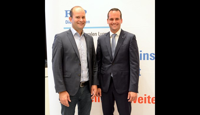 Aushängeschilder der FDP Kanton Luzern für die Wahlen 2019: Regierungsratskandidat Fabian Peter (links) und Ständerat Damian Müller. Foto moc