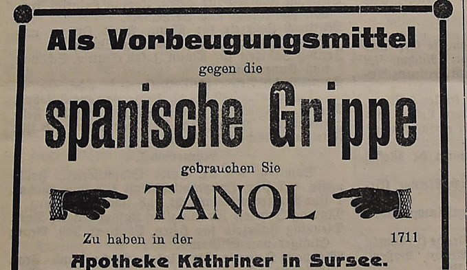 Im «Luzerner Landbote» wurde für ein Vorbeugungsmittel geworben.  (Foto Luzerner Landbote 1918. )