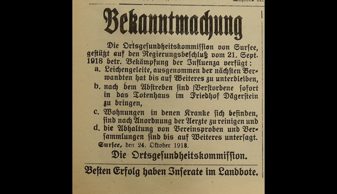 Die Ortsgesundheitskommission Sursee ordnete an.  (Foto Luzerner Landbote 1918. )