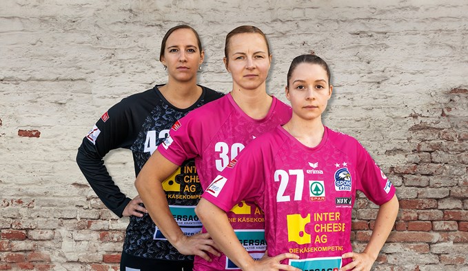 Laila Troxler, Ivana Ljubas und Catherine Csebits (von links) sind bereit für das Spitzenspiel gegen Brühl.  (Foto zvg)