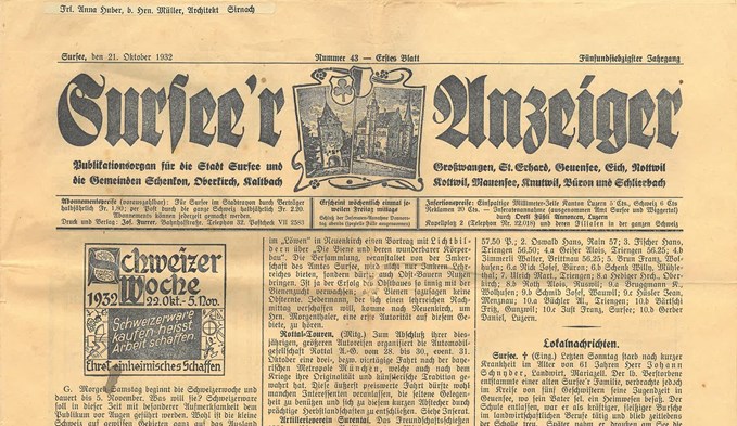 Der «Sursee’r Anzeiger» war die erste Zeitung des Typs Anzeiger auf der Luzerner Landschaft und existierte von 1858 bis 1963. (Foto Archiv Suwo)