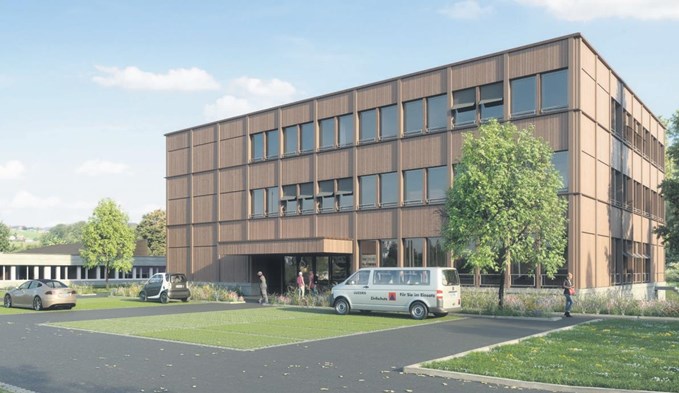So sieht die Visualisierung eines Neubaus des Zivilschutz- und Ausbildungszentrums in der Allmend in Sempach aus. (Foto zvg)