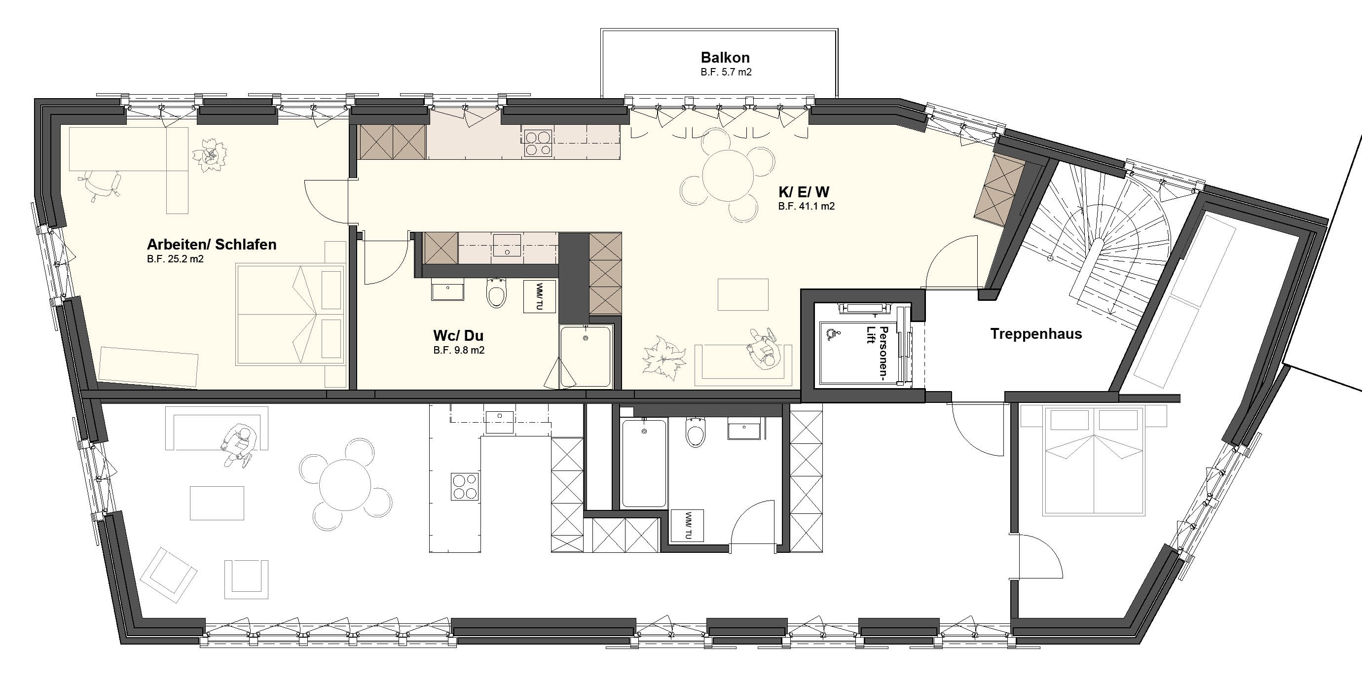 Grundriss 2.5 Zimmer Wohnung mit Balkon 76m2