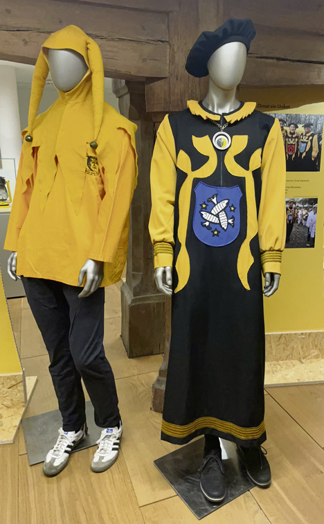 Das Narrenkleid der Zunftgesellen und  das Ornat eines Mitmeisters. Bild:zVg