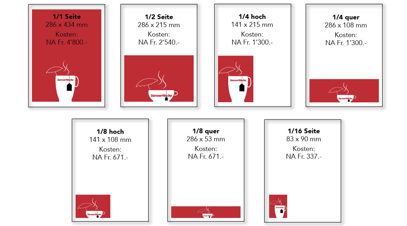 Verschiedene Grössenvorschläge für Inserate