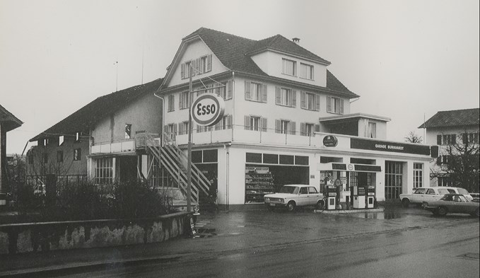 Garage Burkhardt an der Münsterstrasse in Sursee im Mai 1970.  (Foto Stadtarchiv Sursee)