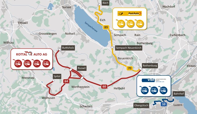 Auf den Linien 89 und 70 möchte der Verkehrsverbund Luzern auf Batteriebusse umstellen.  (Karte zvg)