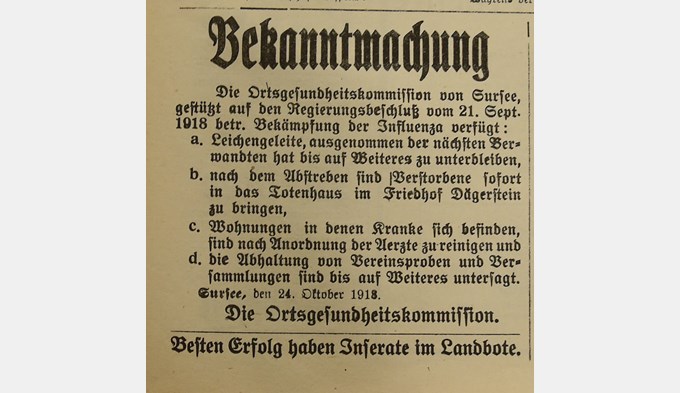 Die Ortsgesundheitskommission Sursee ordnete an.  (Foto Luzerner Landbote 1918. )