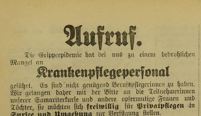 Der katholische Frauenbund und der gemeinnützige Frauenverein warben zusammen für Krankenpflegepersonal.  (Foto Luzerner Landbote 1918. )