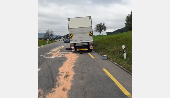 Ein Transportanhänger verlor in Triengen zwei Räder.  (Foto Luzerner Polizei)