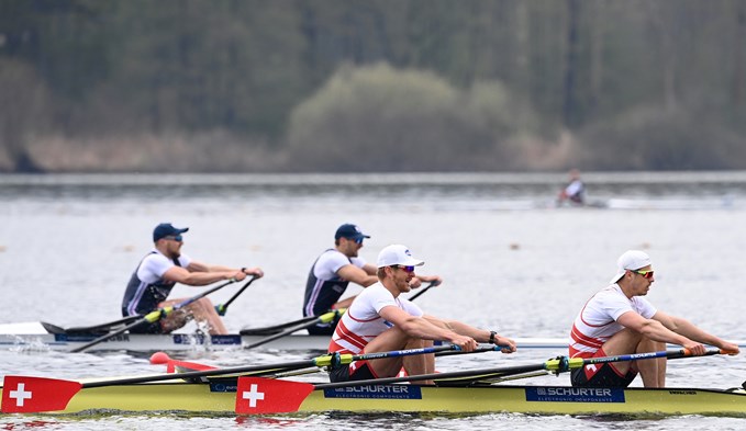 Der Fotofinish fällte gegenüber Roman Röösli (rechts) und Barnabé Delarze am der EM in Varese ein hartes Urteil: 12 Hundertstel fehlten zur Bronzemedaille. (Foto Swiss Rowing Detlev Seyb)