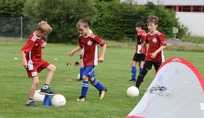 Auf dem Erlebnisparcours des Kids-Day des FC Triengen.  (Foto Thomas Stillhart)