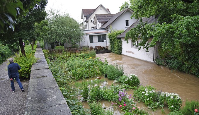 Die Gärten beim Ehret-Park in Sursee sind überschwemmt. (Foto Sarah Amrein)