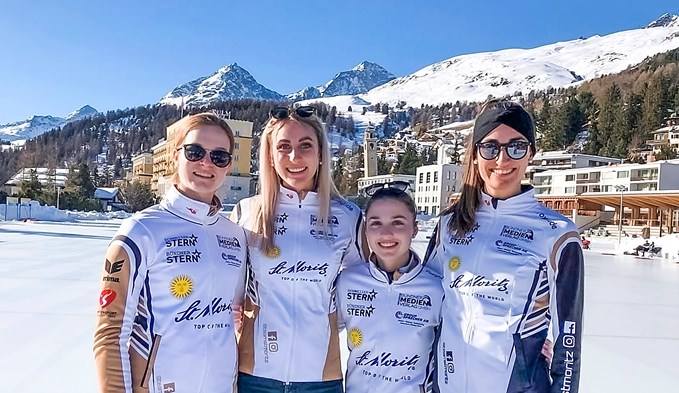 Selina Witschonke (Dritte von links) startete am Open-Air-Curlingturnier in St. Moritz. (Foto zVg)