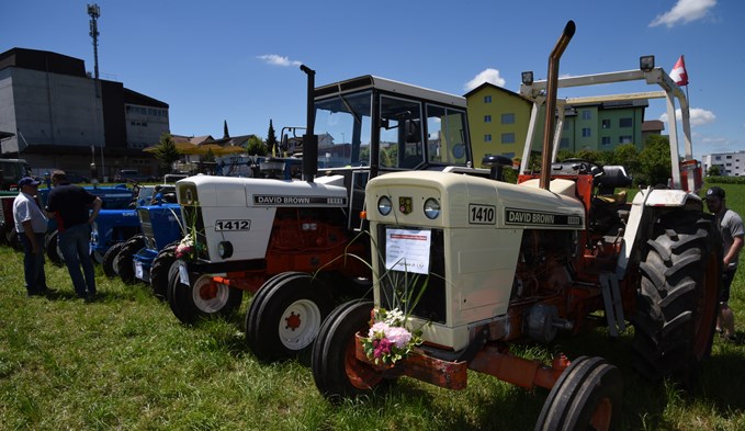 Bei diesen beiden Traktoren der britischen Firma David Brown gehörte sogar Blumenschmuck dazu. (Foto Geri Wyss)