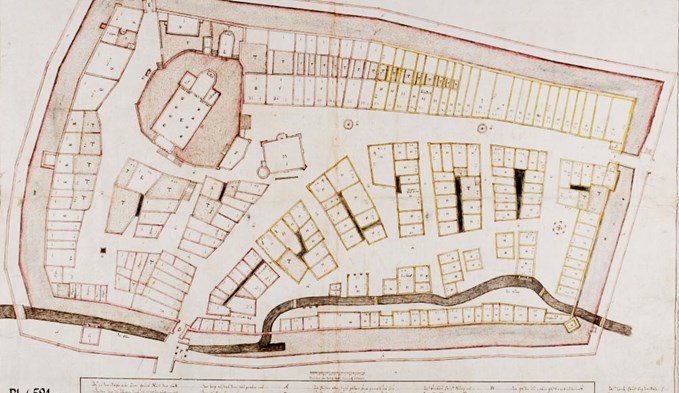 Beim letzten Stadtbrand 1734 wurde ein Grossteil Sursees zerstört. Der Plan von Hans Jörg Urban aus dem Jahr 1735 kennzeichnet die abgebrannten Häuser mit einer gelben Umrandung. (Plan Staatsarchiv Luzern)