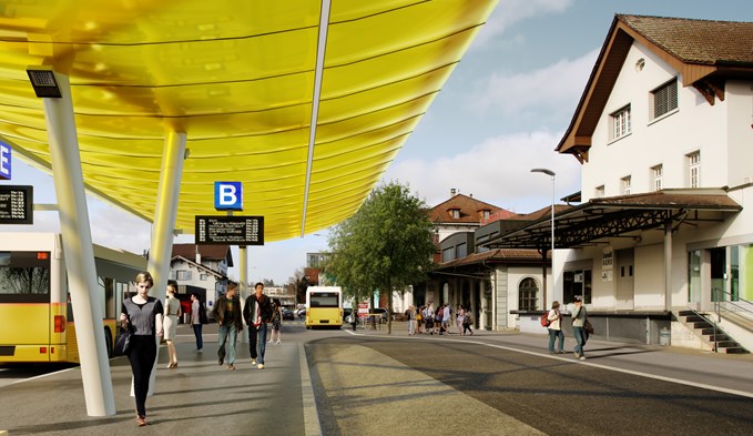 So soll der Bahnhofplatz in Sursee künftig aussehen. (Visualisierung ZVG)
