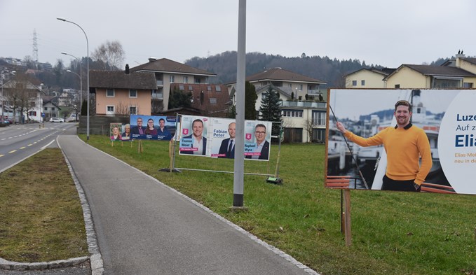 Wahlplakate säumen die Münsterstrasse Richtung Schenkon. (Foto Flavia Rivola)
