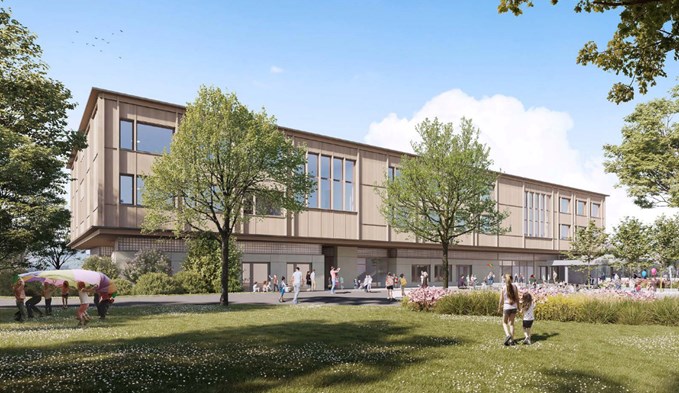 So wird sich das neue Schenkoner Schulhaus Grundhof präsentieren. (Visualisierung zVg)