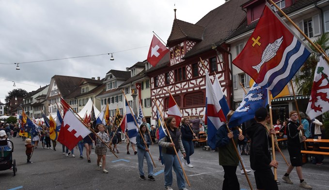 Die Fahnen sämtlicher Luzerner Gemeinden gehören ebenfalls traditionsgemäss zum Einzug. (Foto Céline Estermann-Erni)
