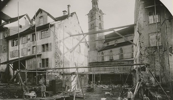 Bauplatz des neuen Stadttheaters 1926. (Foto Stadtarchiv Sursee)