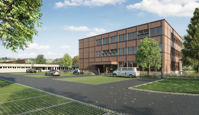 Das neue Verwaltungsgebäude ist als Holzbau geplant. (Visualisierung zVg)